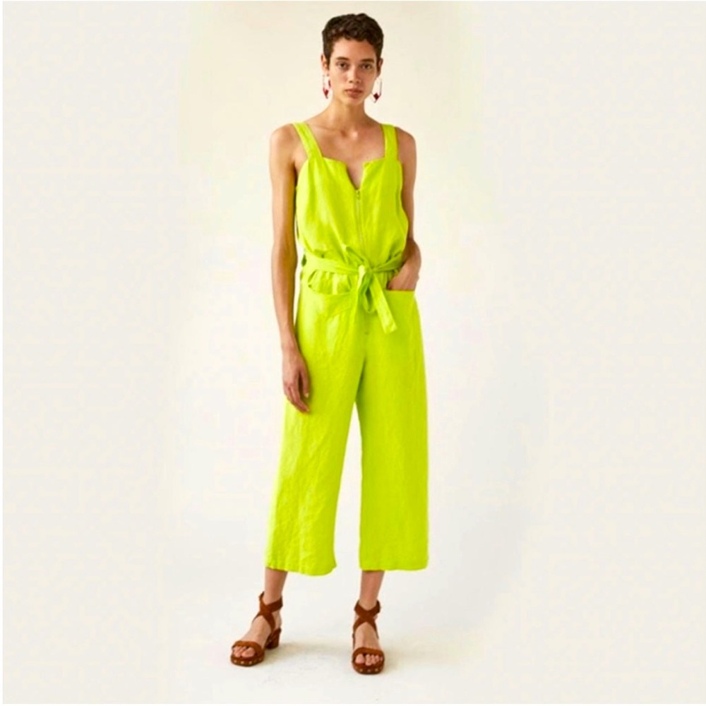 Rachel Comey bright green plunge zip-up jumpsuit - 100% linen